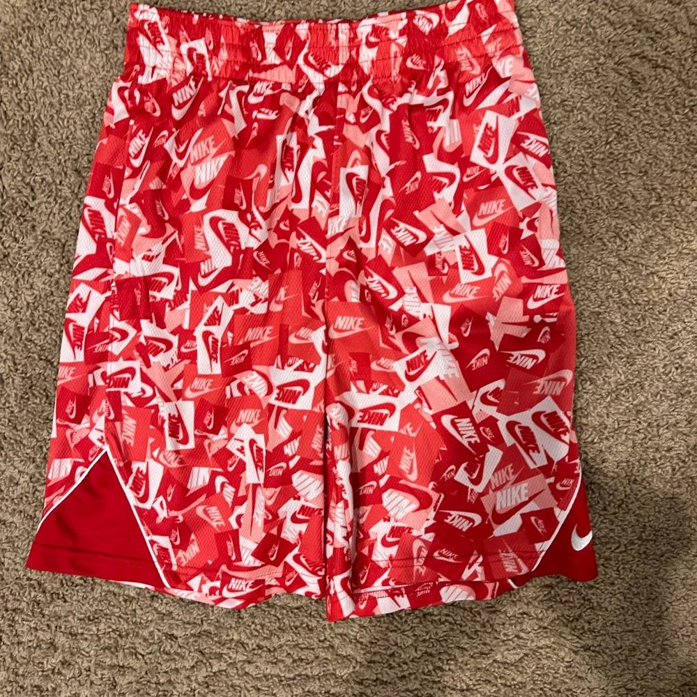 NWOT Nike Dri-fit training Shorts - red & white swoosh all over - boys Large